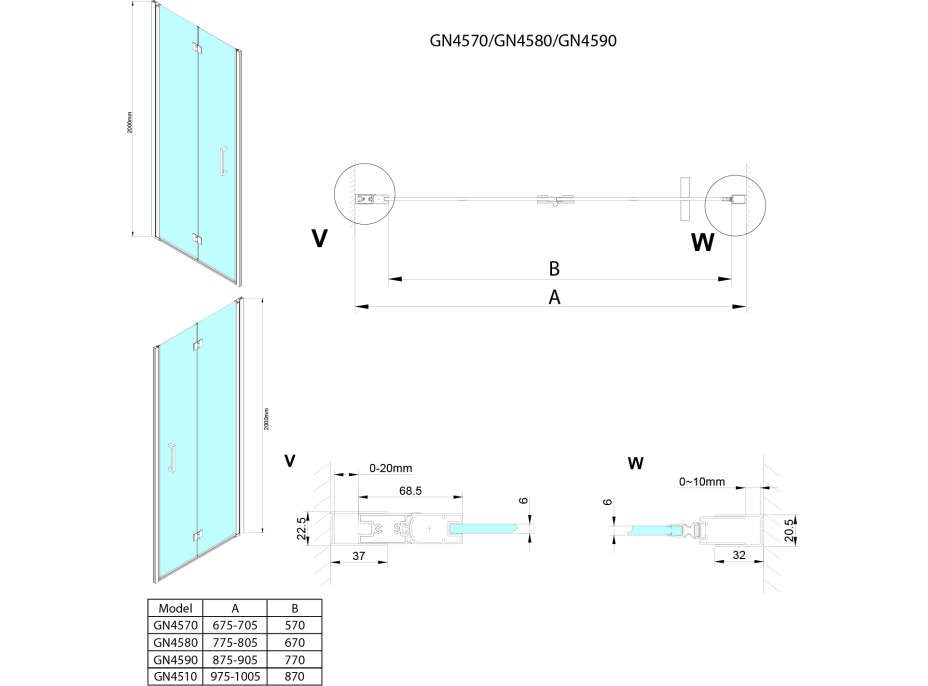 Gelco LORO sprchové dvere skladacie 1000mm, číre sklo GN4510