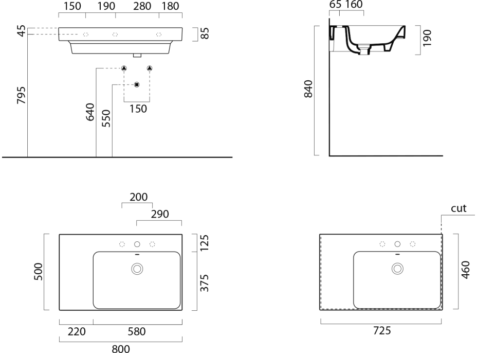 GSI NUBES keramické umývadlo 80x50cm, s odkladacou plochou vľavo, biela ExtraGlaze 9630111