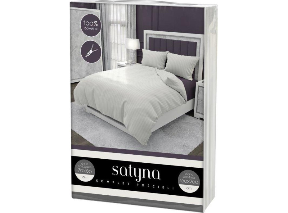 Posteľné obliečky FASHION - 160x200 cm - biele s 1cm pruhmi - bavlnený satén