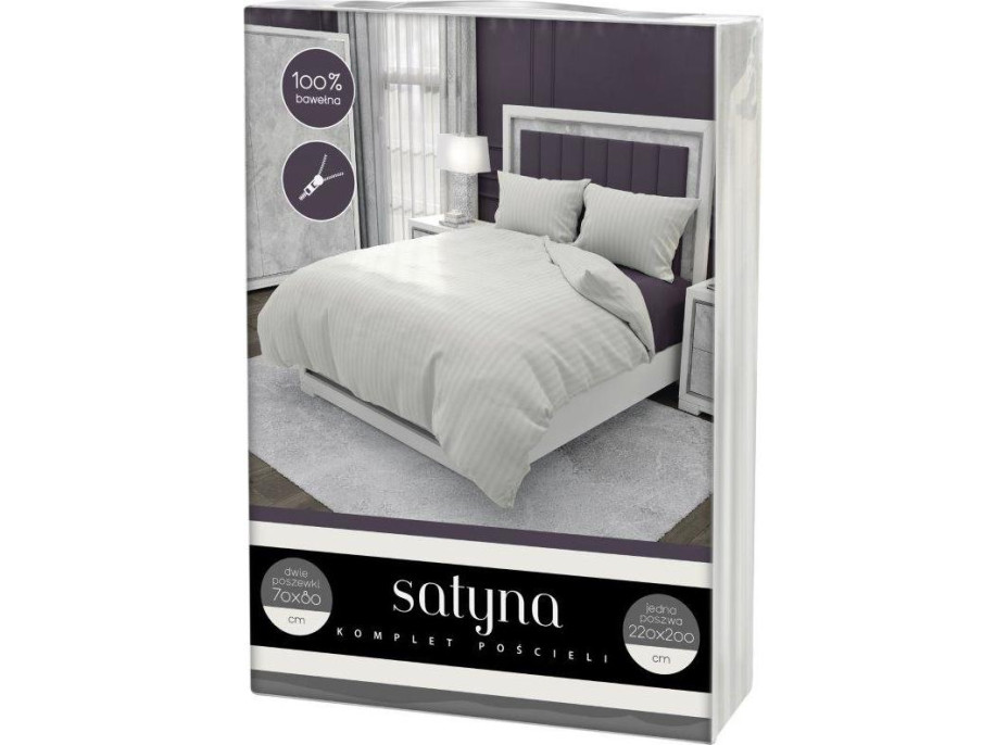 Posteľné obliečky FASHION - 220x200 cm - biele s 1cm pruhmi - bavlnený satén