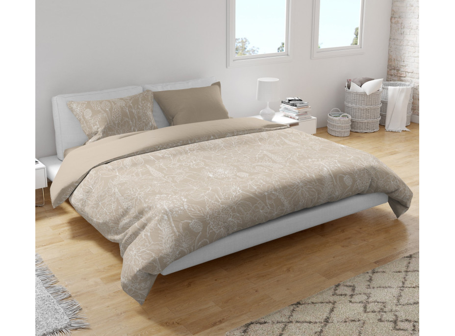 Bavlnené obliečky FASHION Lúčne kvety - béžové - 220x200 cm