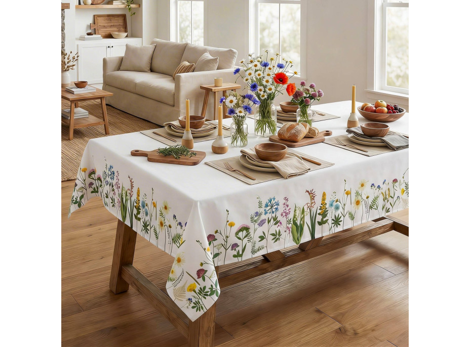 Veľkonočný obrus BLOOM Kvety - 130x180 cm - biely