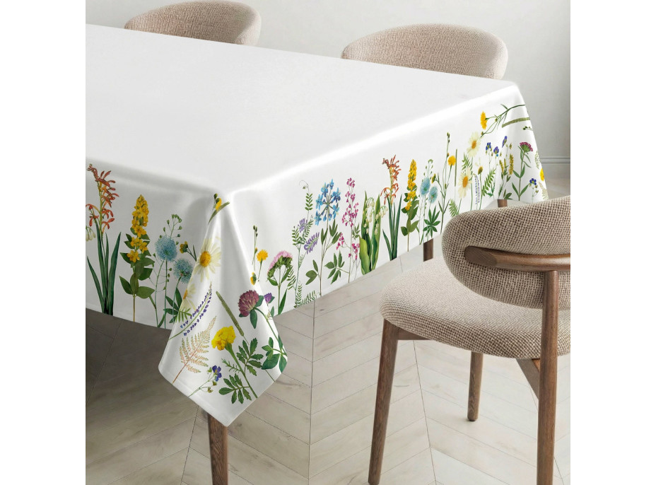 Veľkonočný obrus BLOOM Kvety - 140x200 cm - biely
