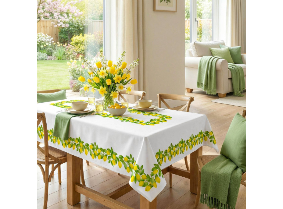 Dekoračný obrus LIMONE Citróny - 140x200 cm - biely