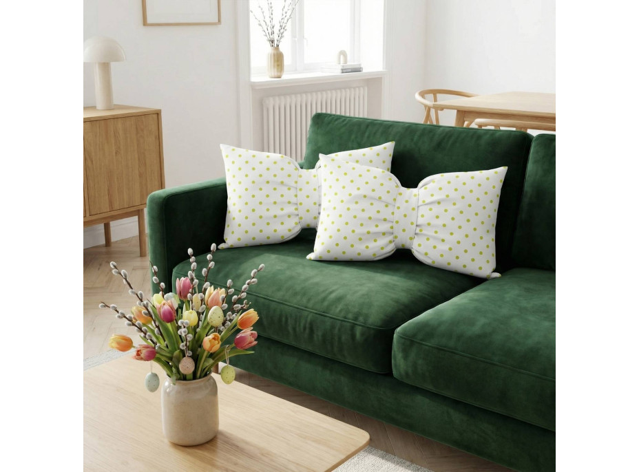 Dekoračný vankúš GLAM 30x50 cm - biely/zelené bodky