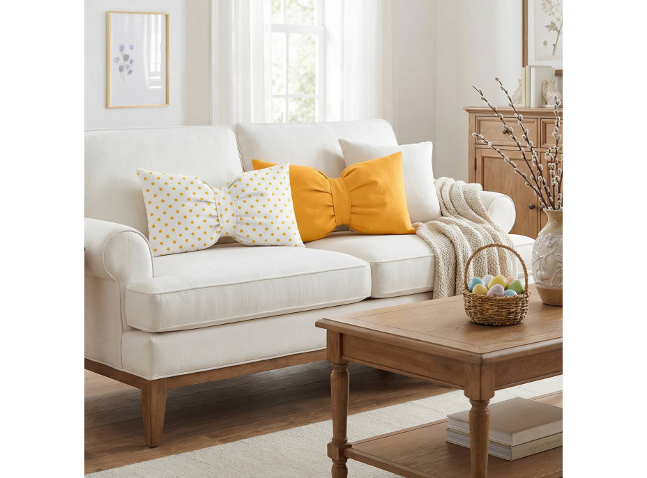 Dekoračný vankúš GLAM 30x50 cm - biely/žlté bodky