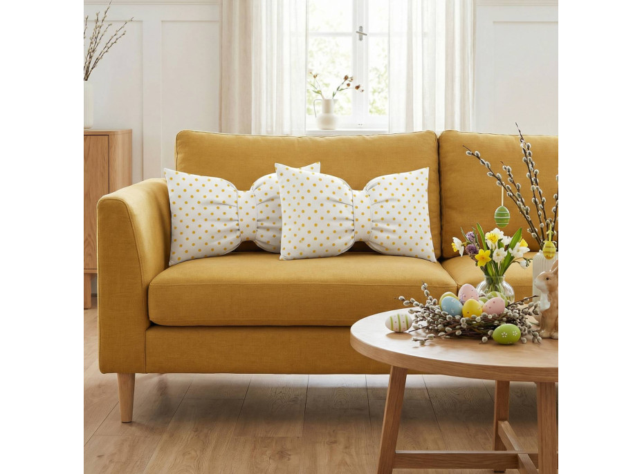 Dekoračný vankúš GLAM 30x50 cm - biely/žlté bodky