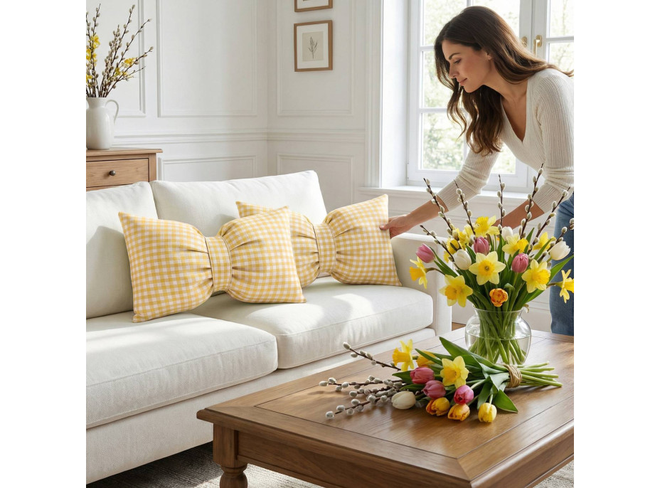 Dekoračný vankúš GLAM 30x50 cm - károvaný žltý