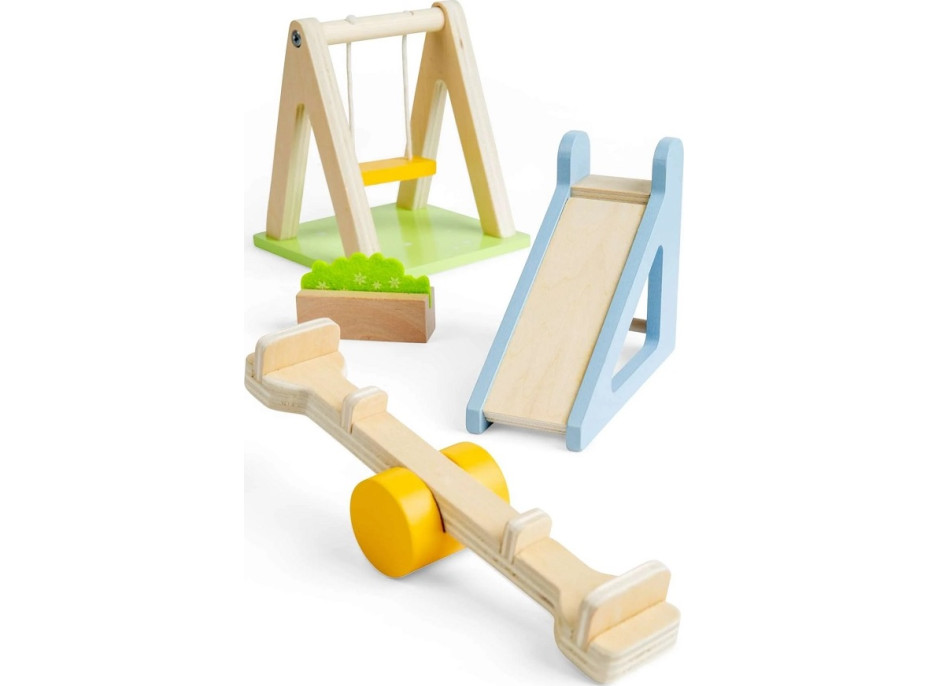 Bigjigs Toys Drevený nábytok do domčeka pre bábiky Vonkajšie ihrisko