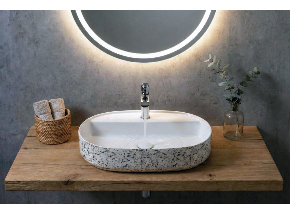 Isvea INFINITY OVAL keramické umývadlo na dosku, 60x40cm, terrazzo 10NF65060-2L-TRZ
