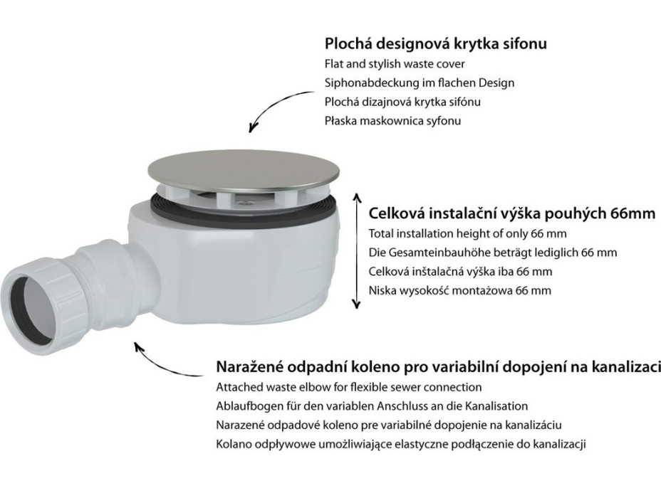 Polysan Vaničkový sifón, priemer 90mm, DN40, nízky, krytka zlato 17916G