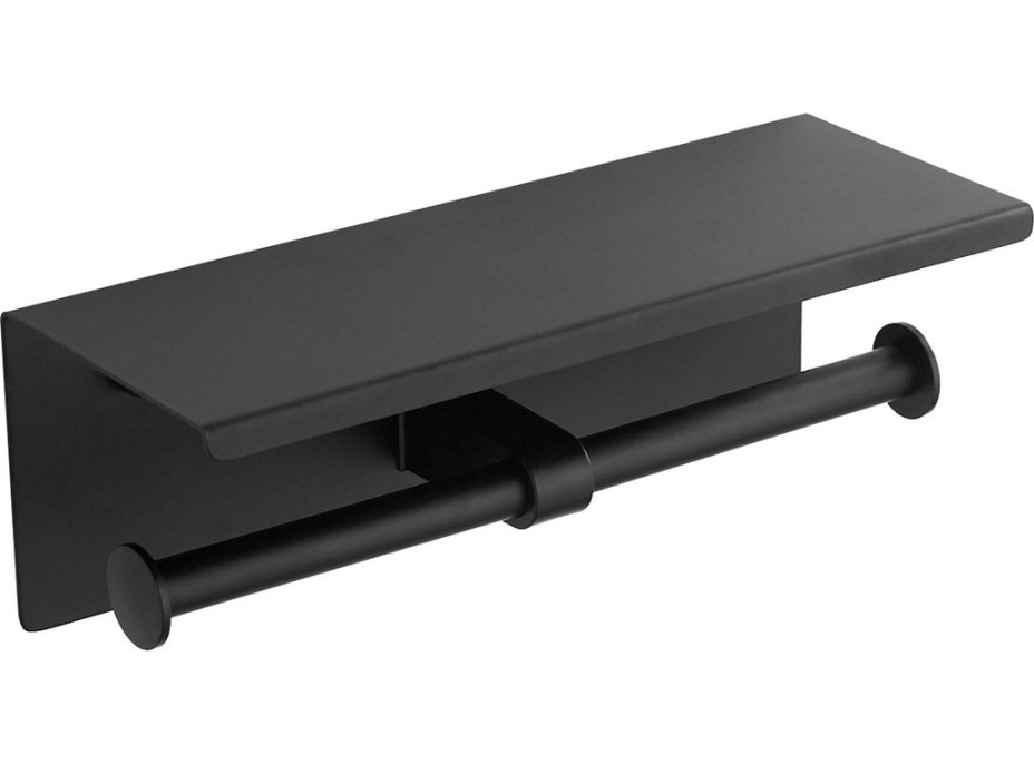 Sapho Dvojitý držiak toaletného papiera s poličkou 30cm, čierna mat UN1196B