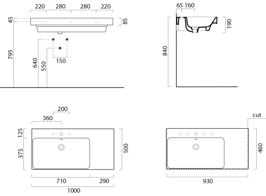 GSI NUBES keramické umývadlo 100x50cm, s odkladacou plochou vpravo, biela ExtraGlaze 9627111