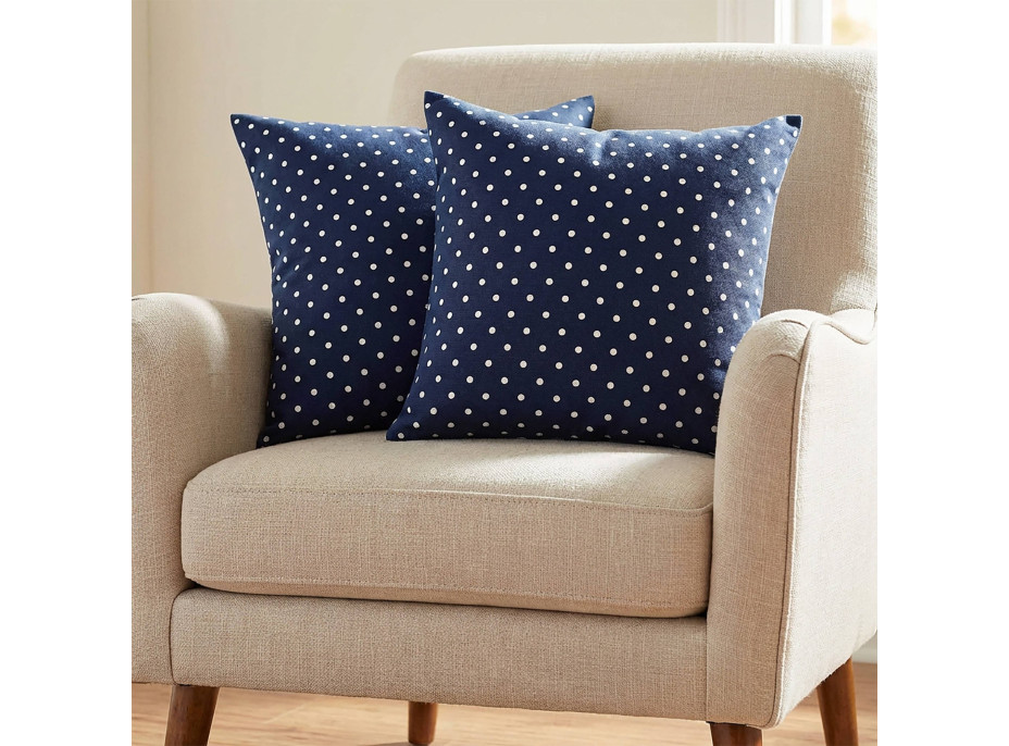 Obliečka na vankúš HAPPY 40x40 cm - tmavo modrý/biele bodky