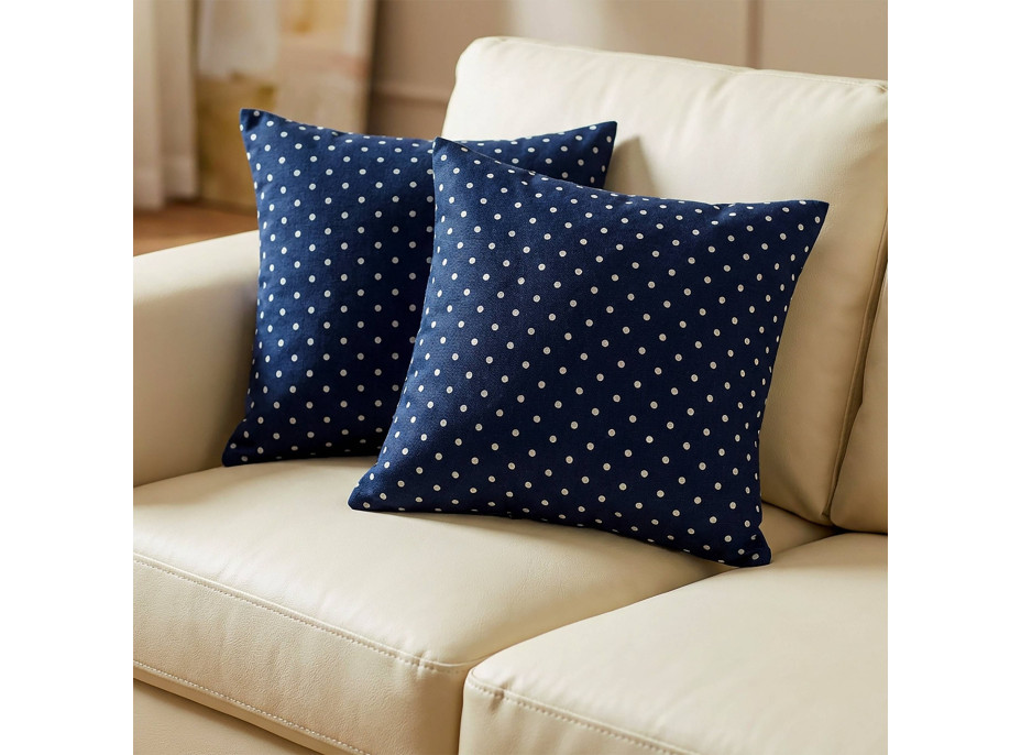 Obliečka na vankúš HAPPY 40x40 cm - tmavo modrý/biele bodky