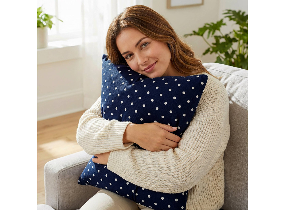 Obliečka na vankúš HAPPY 40x40 cm - tmavo modrý/biele bodky