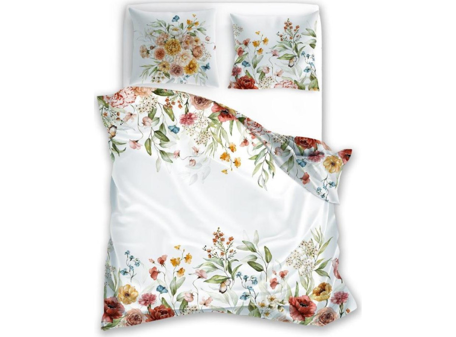 Saténové obliečky NOBILE Lúčne kvety - biele - 140x200 cm