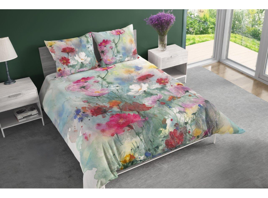 Saténové obliečky NOBILE Pastelové kvety - tyrkysové - 160x200 cm