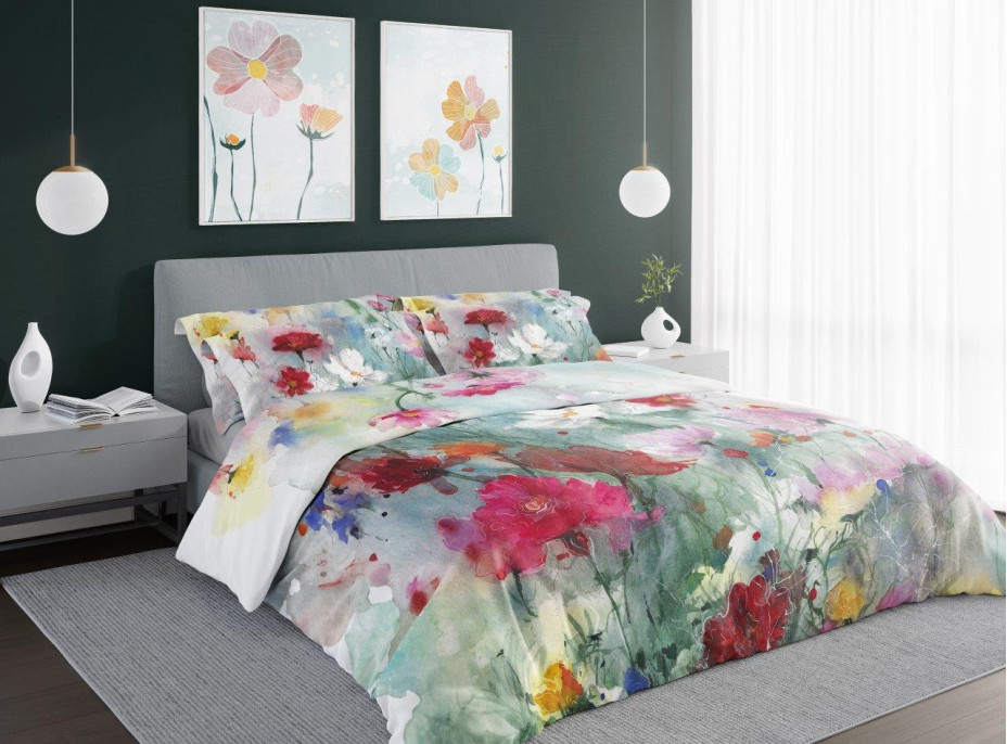 Saténové obliečky NOBILE Pastelové kvety - tyrkysové - 160x200 cm