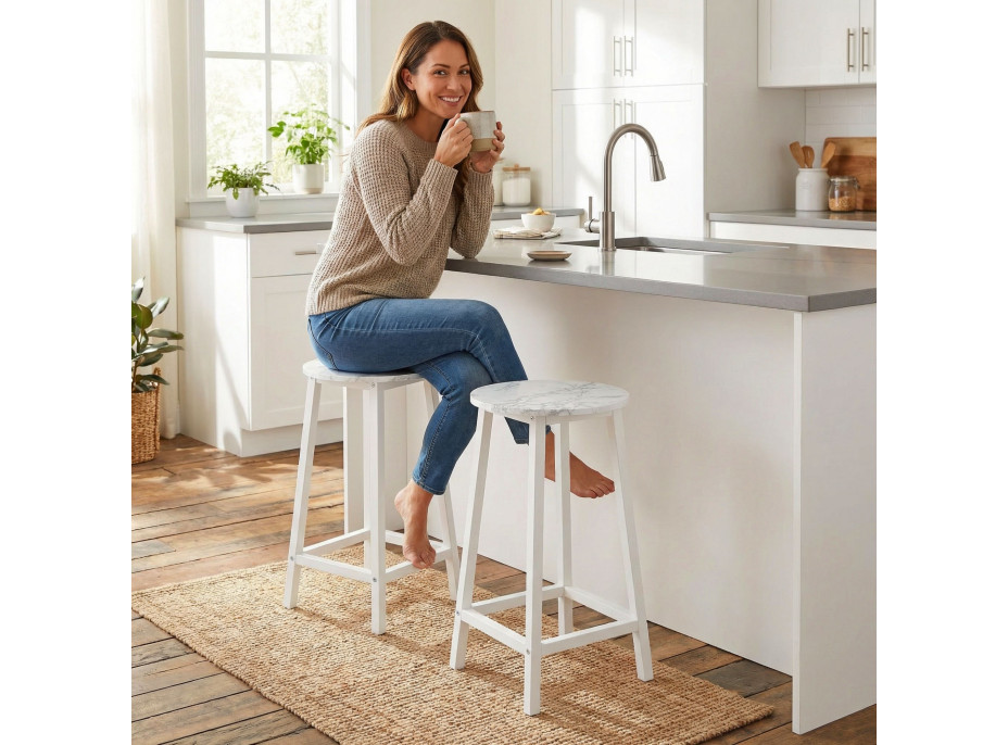 Kovová barová stolička FLINT White - biela/biely mramor