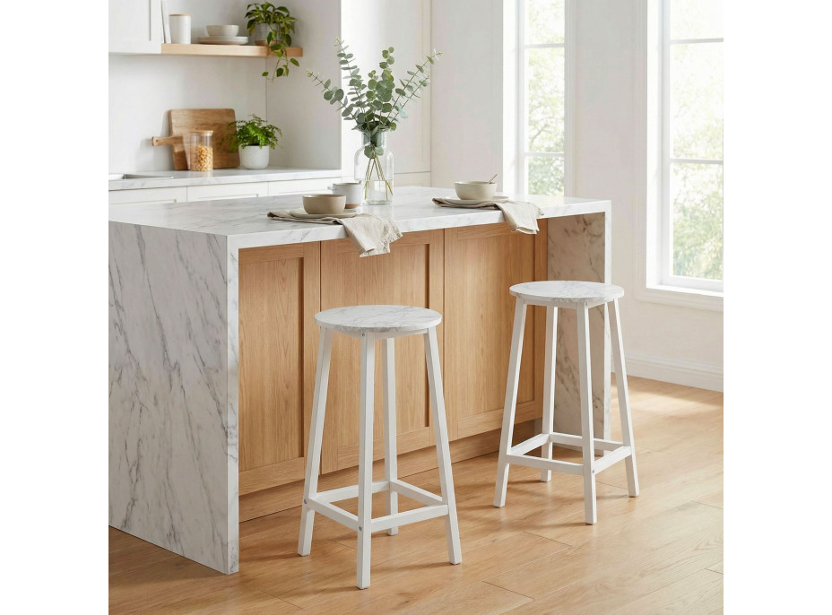 Kovová barová stolička FLINT White - biela/biely mramor