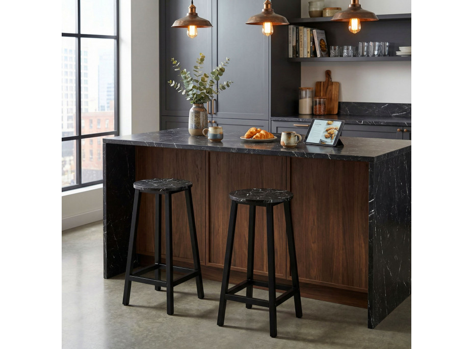 Kovová barová stolička FLINT Black - čierna / čierny mramor