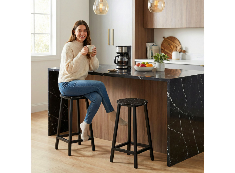 Kovová barová stolička FLINT Black - čierna / čierny mramor