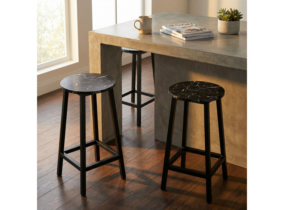 Kovová barová stolička FLINT Black - čierna / čierny mramor