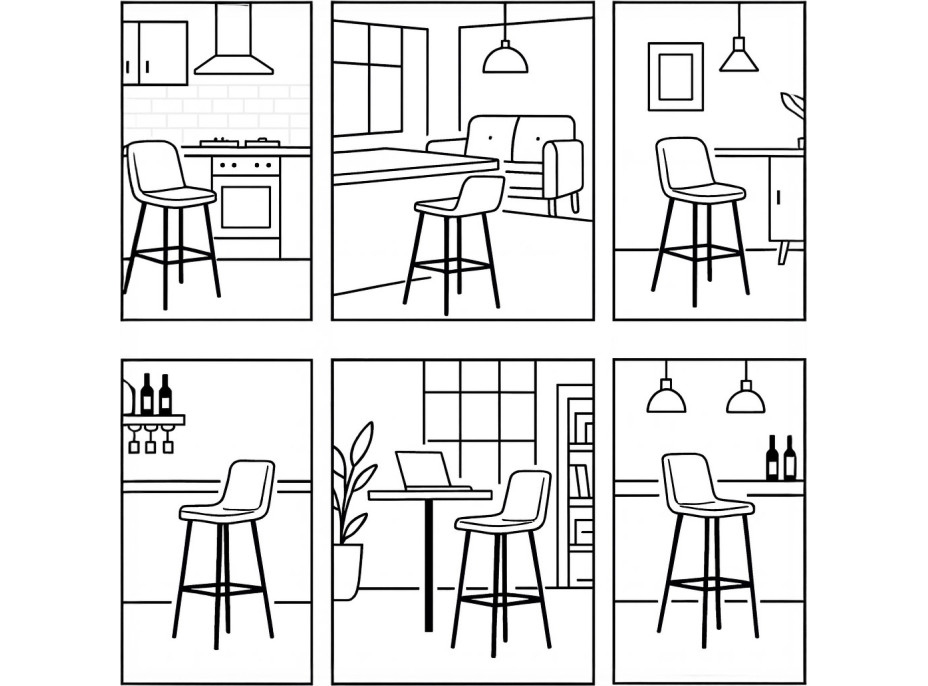 Kovová barová stolička FLINT Black - čierna / čierny mramor