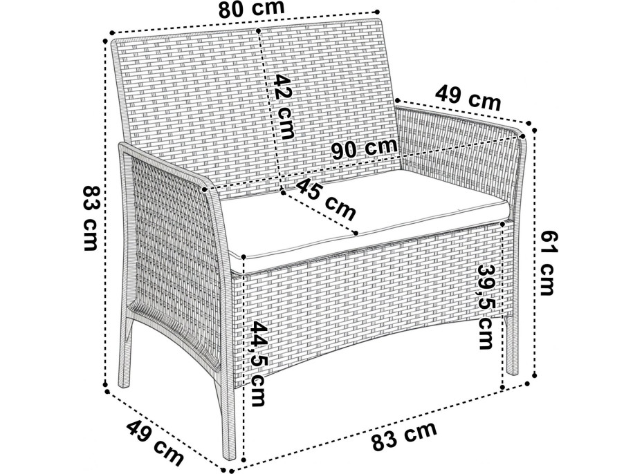 Záhradný nábytok CAMELIA (pohovka + 2 kreslá + stôl) - čierna