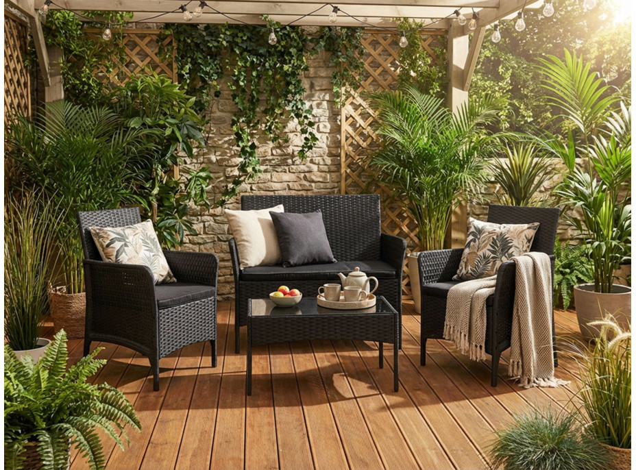 Záhradný nábytok CAMELIA (pohovka + 2 kreslá + stôl) - čierna