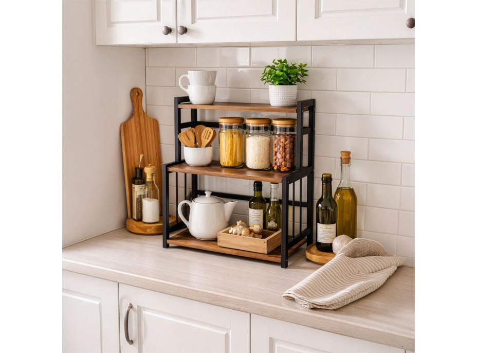 Kuchynský regál na koreničky CEZAR Wood - hnedý/čierny