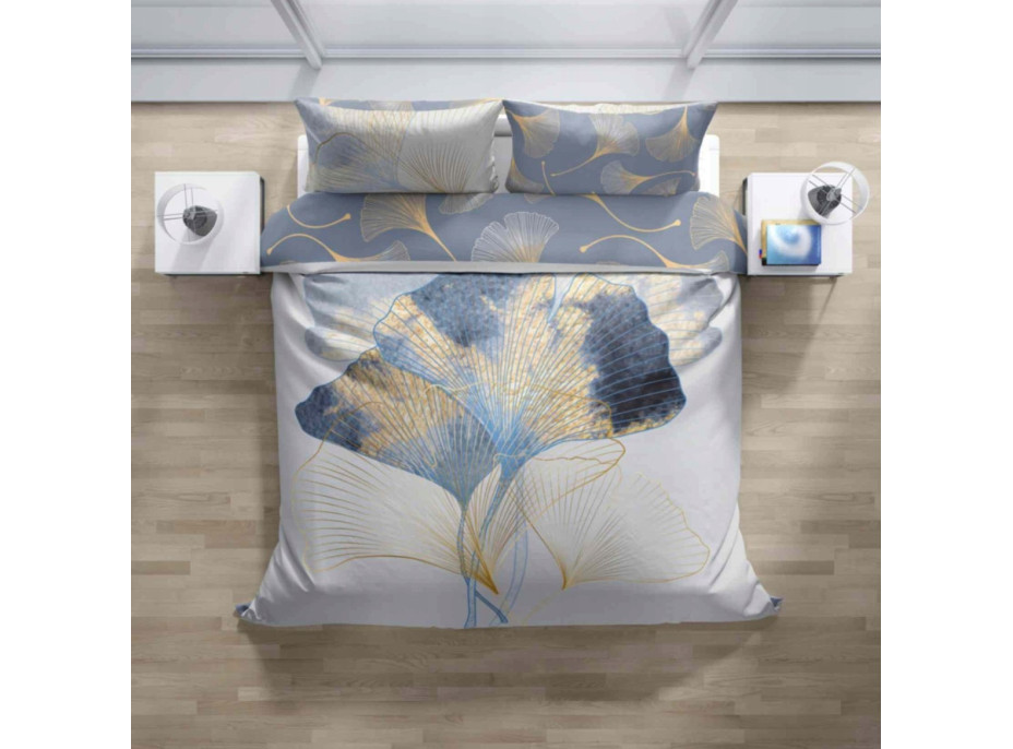 Saténové obliečky NOBILE Ginkgo - biele / šedé - 220x200 cm