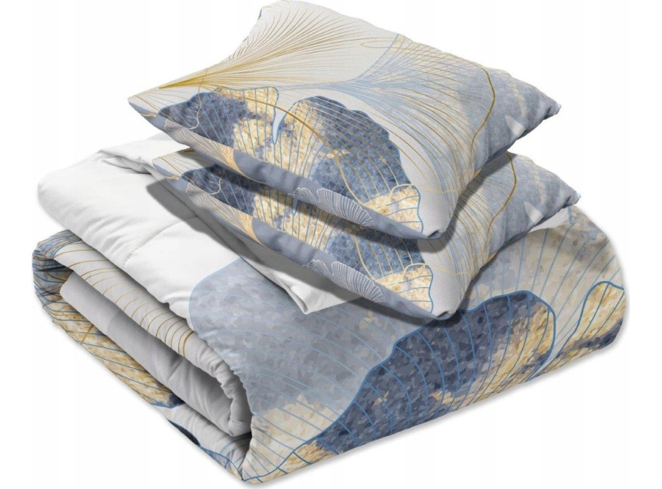 Saténové obliečky NOBILE Ginkgo - biele / šedé - 220x200 cm