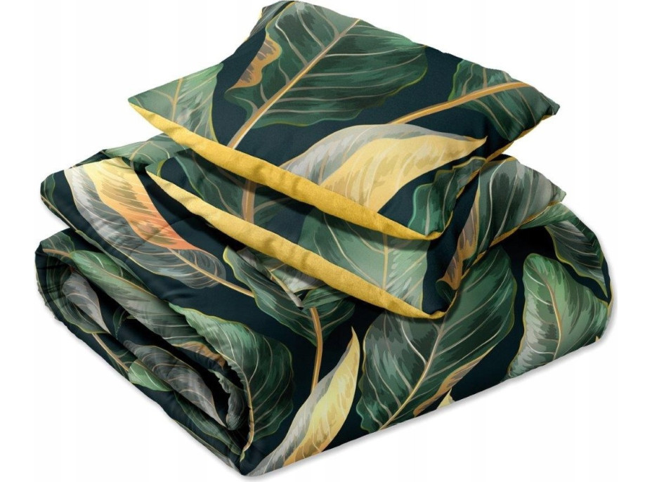 Saténové obliečky NOBILE Leaves - zelené / žlté - 220x200 cm