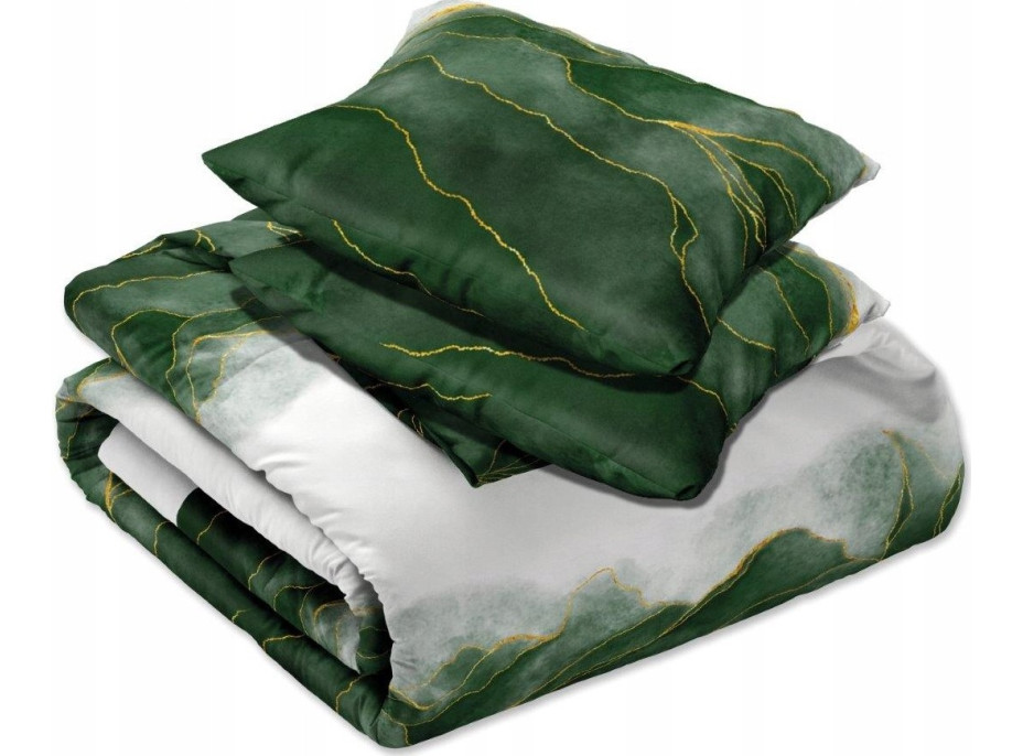 Saténové obliečky NOBILE Listy - biele / zelené - 140x200 cm