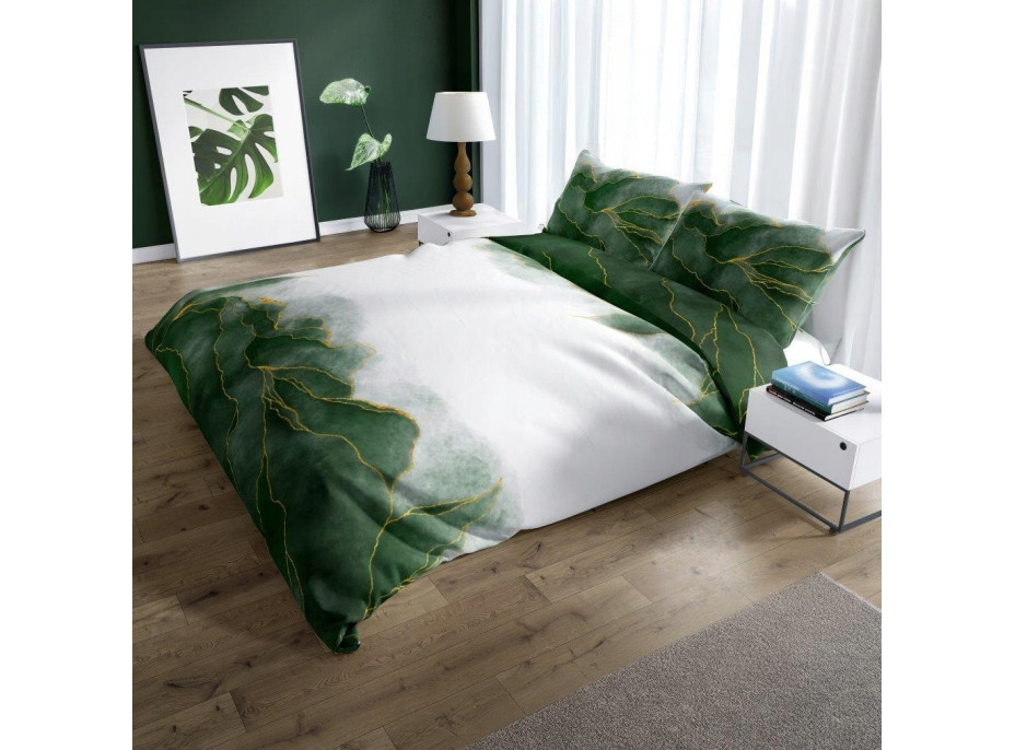 Saténové obliečky NOBILE Listy - biele / zelené - 140x200 cm