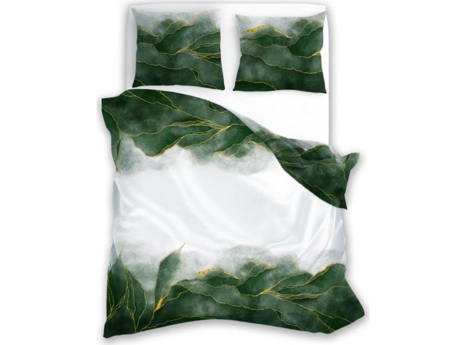 Saténové obliečky NOBILE Listy - biele / zelené - 140x200 cm