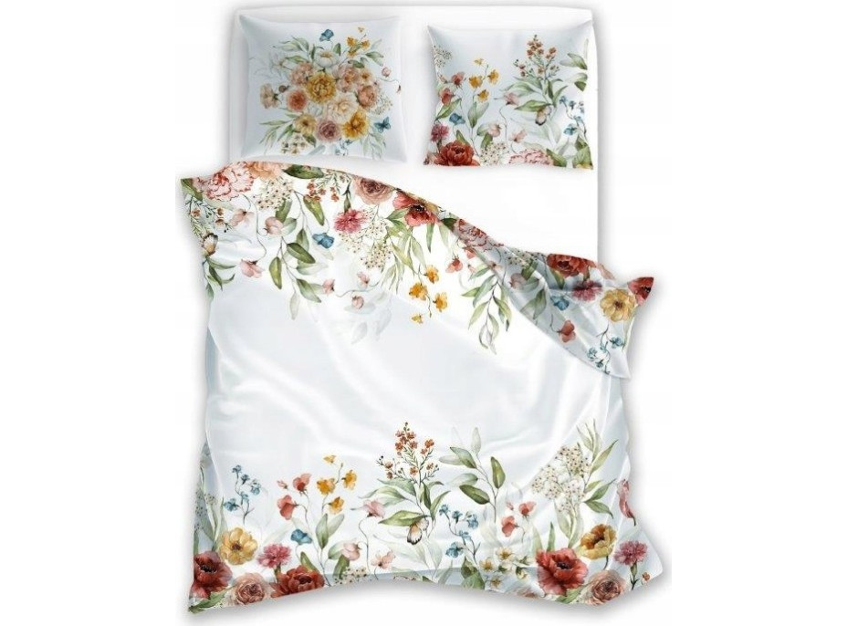 Saténové obliečky NOBILE Lúčne kvety - biele - 220x200 cm