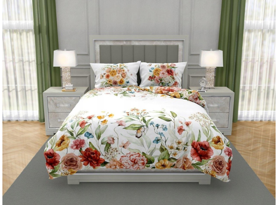 Saténové obliečky NOBILE Lúčne kvety - biele - 140x200 cm