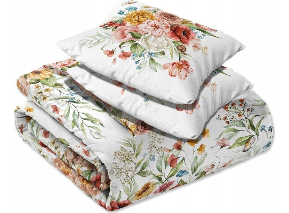 Saténové obliečky NOBILE Lúčne kvety - biele - 140x200 cm