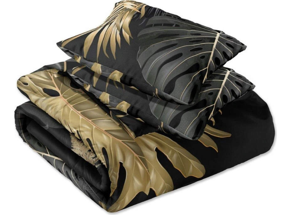 Saténové obliečky NOBILE Palm leaves - čierne / zlaté - 220x200 cm