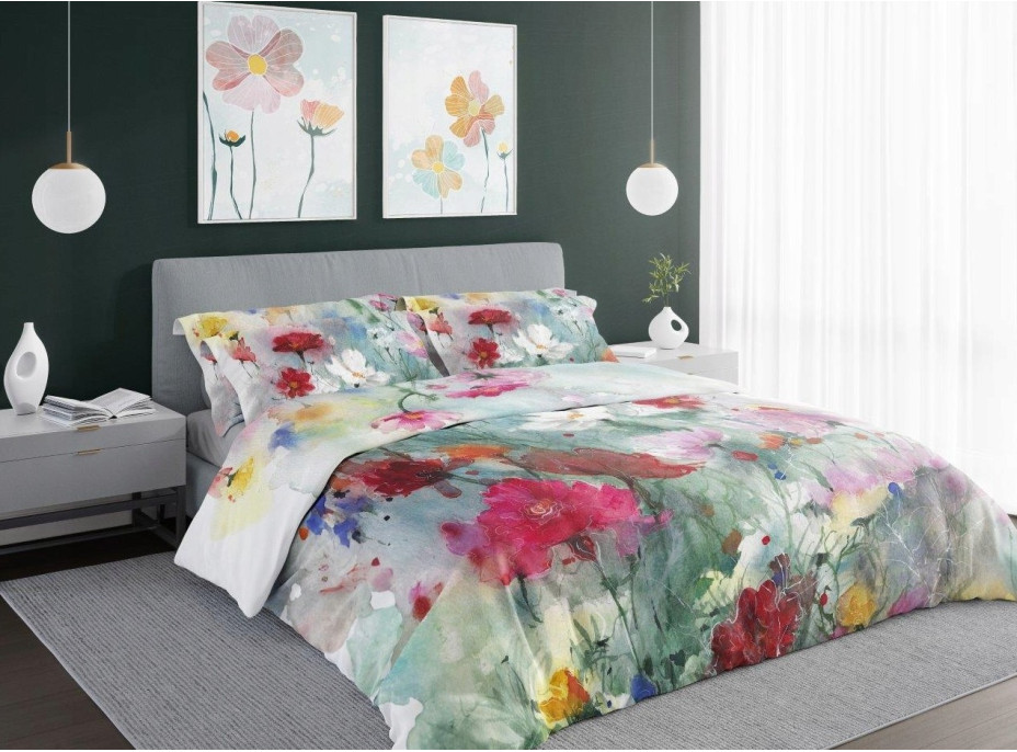 Saténové obliečky NOBILE Pastelové kvety - tyrkysové - 220x200 cm