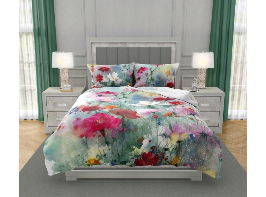 Saténové obliečky NOBILE Pastelové kvety - tyrkysové - 220x200 cm