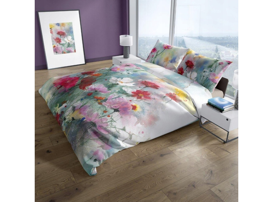 Saténové obliečky NOBILE Pastelové kvety - tyrkysové - 220x200 cm