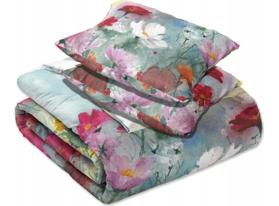 Saténové obliečky NOBILE Pastelové kvety - tyrkysové - 220x200 cm