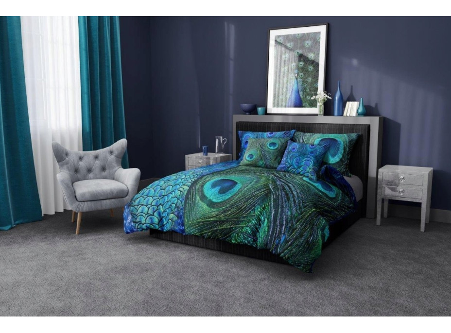 Saténové obliečky NOBILE Peacock - modré / zelené - 220x200 cm