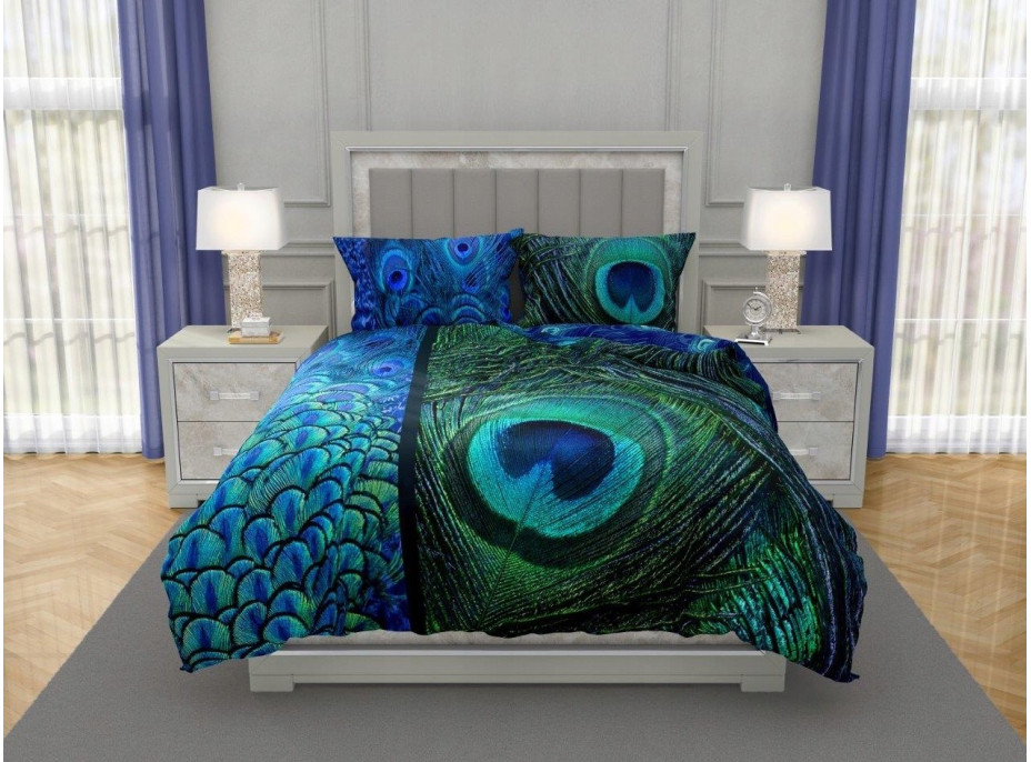 Saténové obliečky NOBILE Peacock - modré / zelené - 220x200 cm