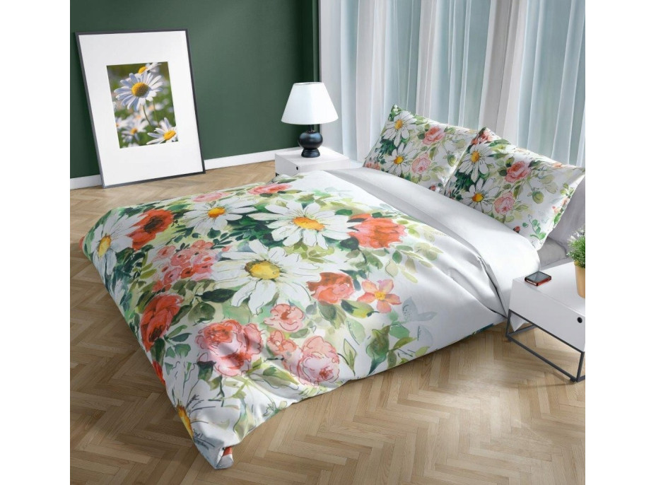 Saténové obliečky NOBILE Rozkvitnutá lúka - biele - 140x200 cm