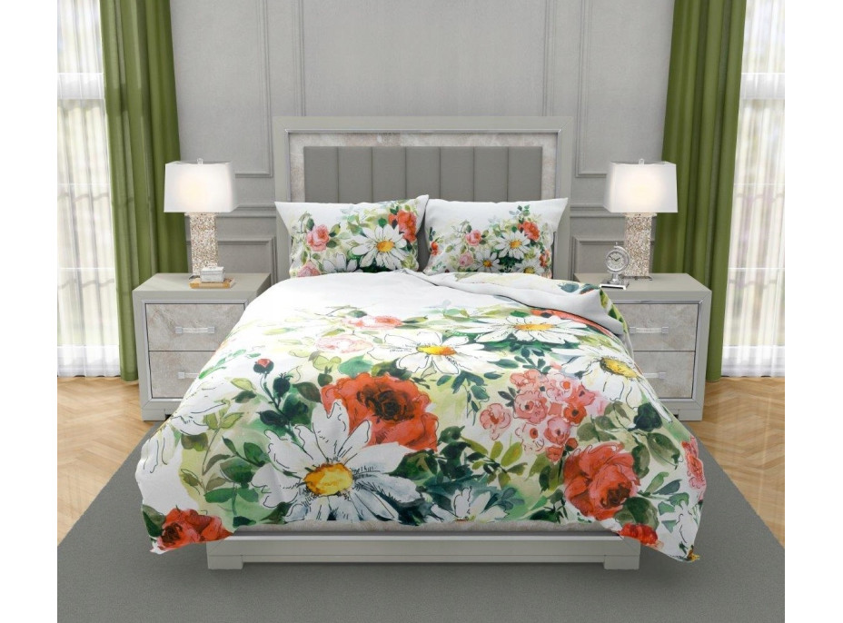 Saténové obliečky NOBILE Rozkvitnutá lúka - biele - 140x200 cm